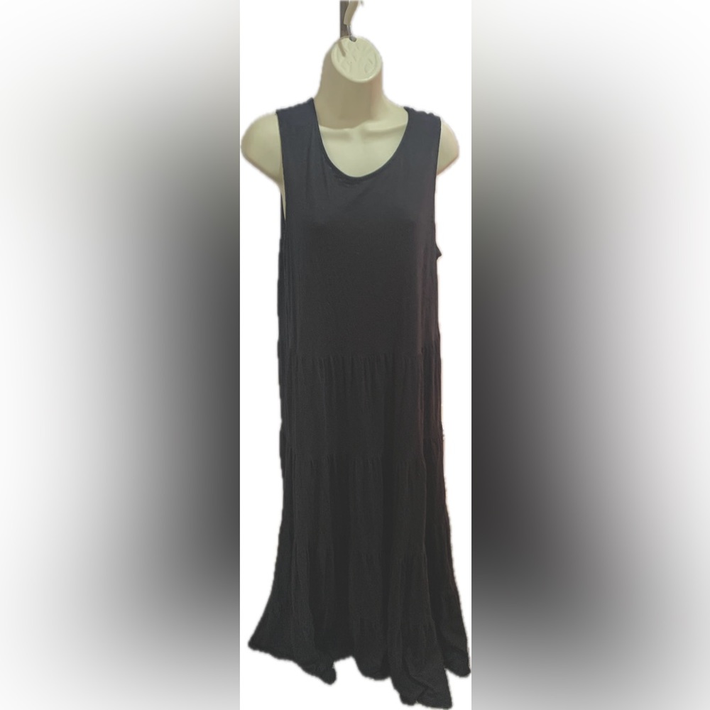 Chico's Black Round Neck Sleeveless Tiered Slub Maxi Dress Womens‎ Size 2 (12)